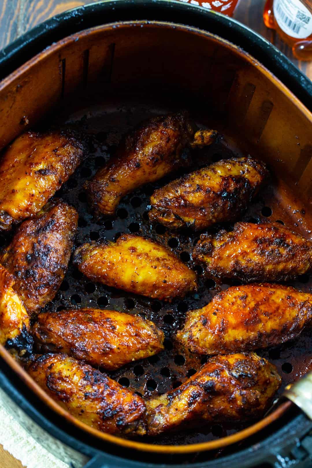 Honey Sriracha Wings in an air fryer.