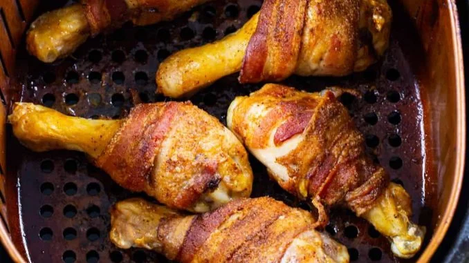 Air Fryer Bacon Wrapped Chicken Legs