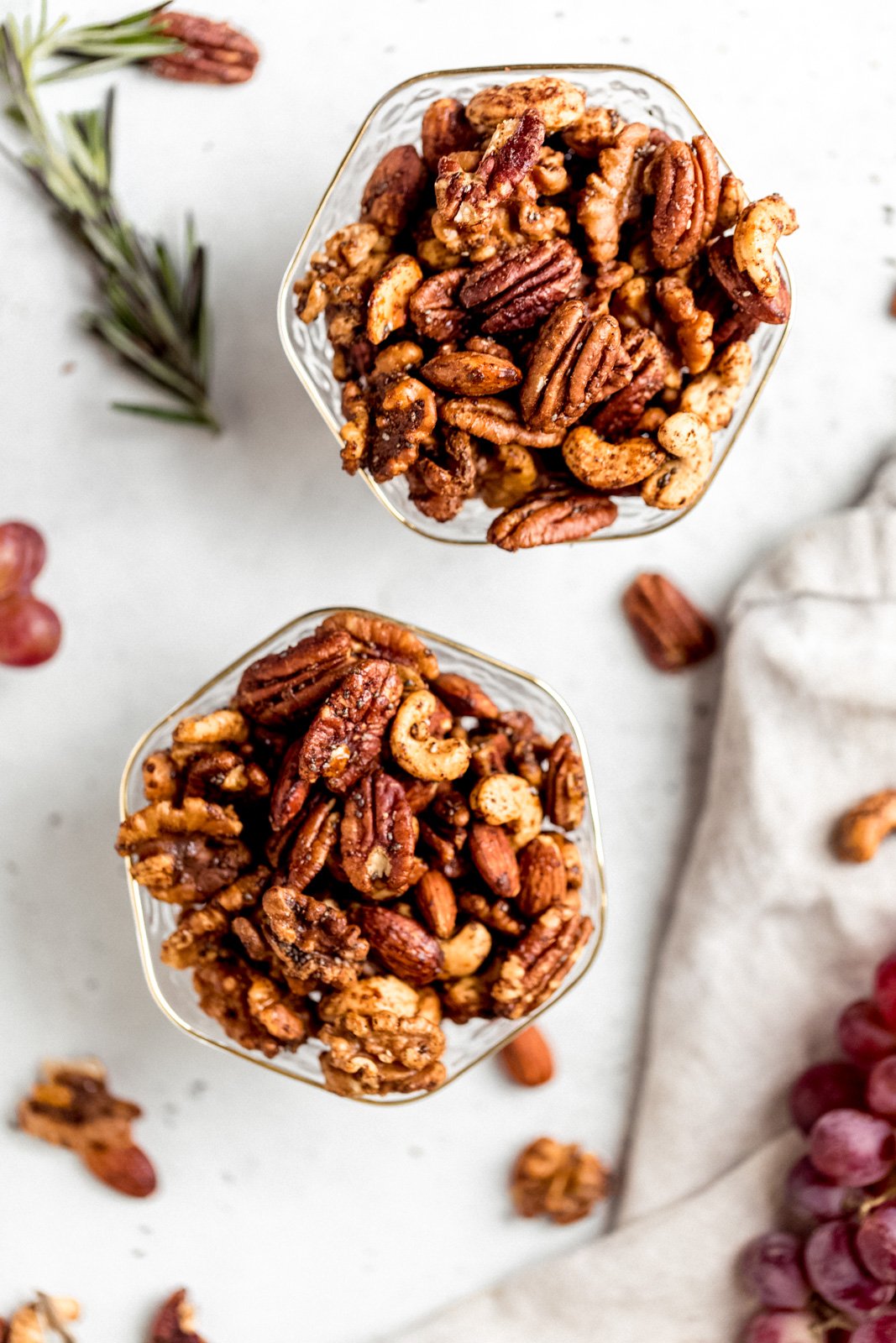 festive nut mix in two small bowls