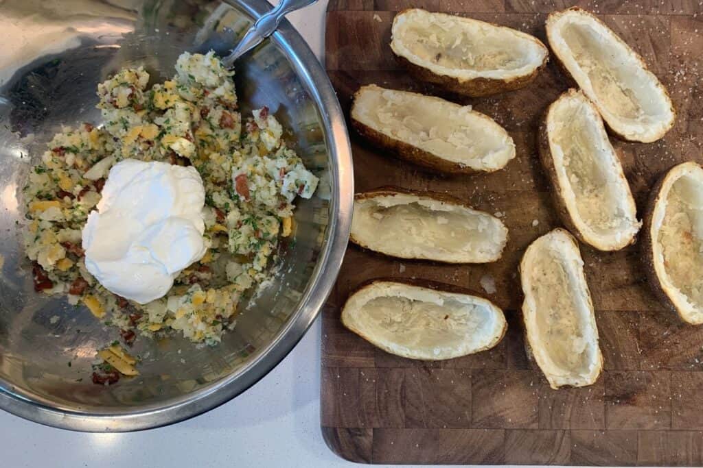 fat free Greek yogurt added to the twice baked potato filling