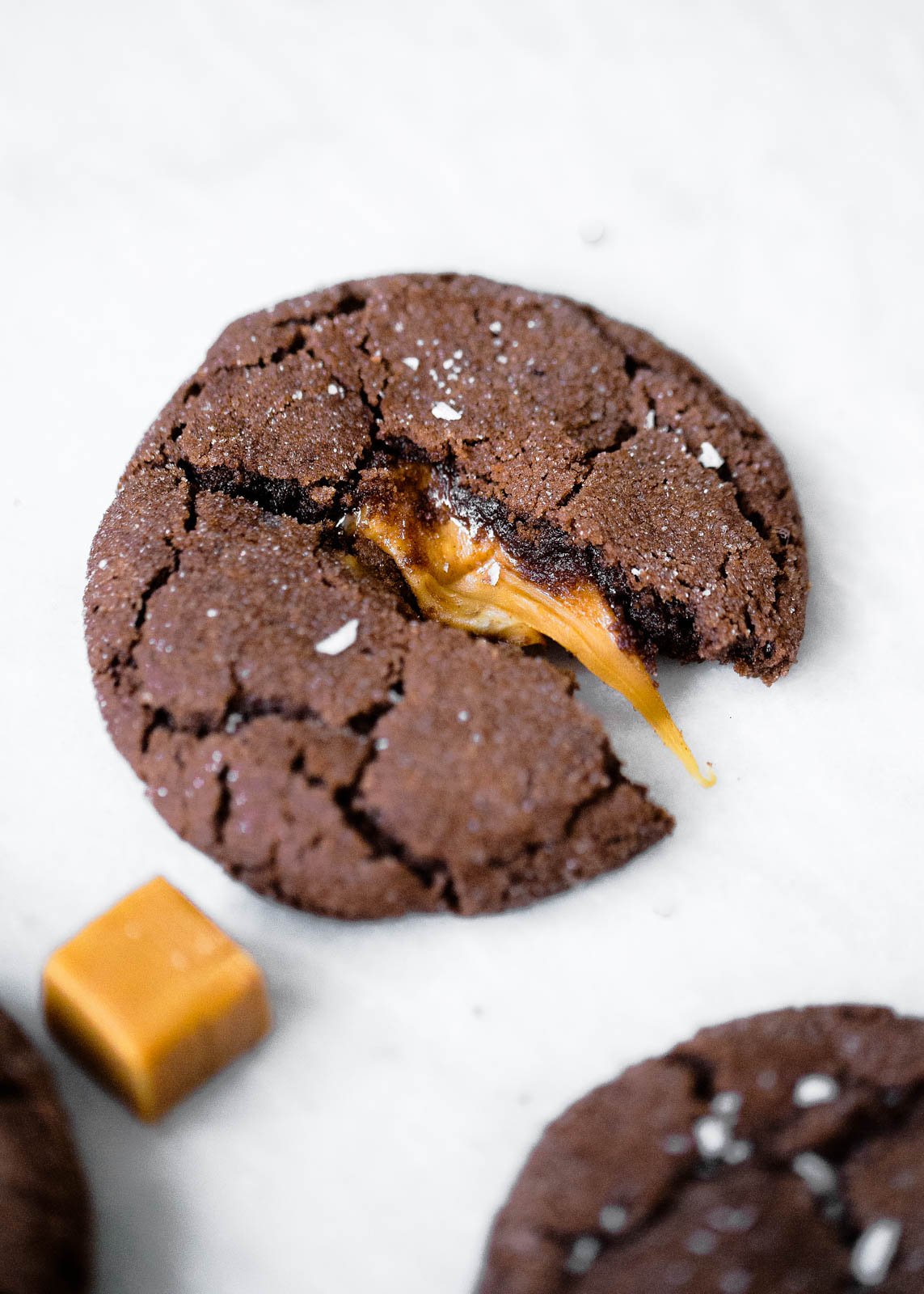 chocolate snickerdoodles stuffed with caramel