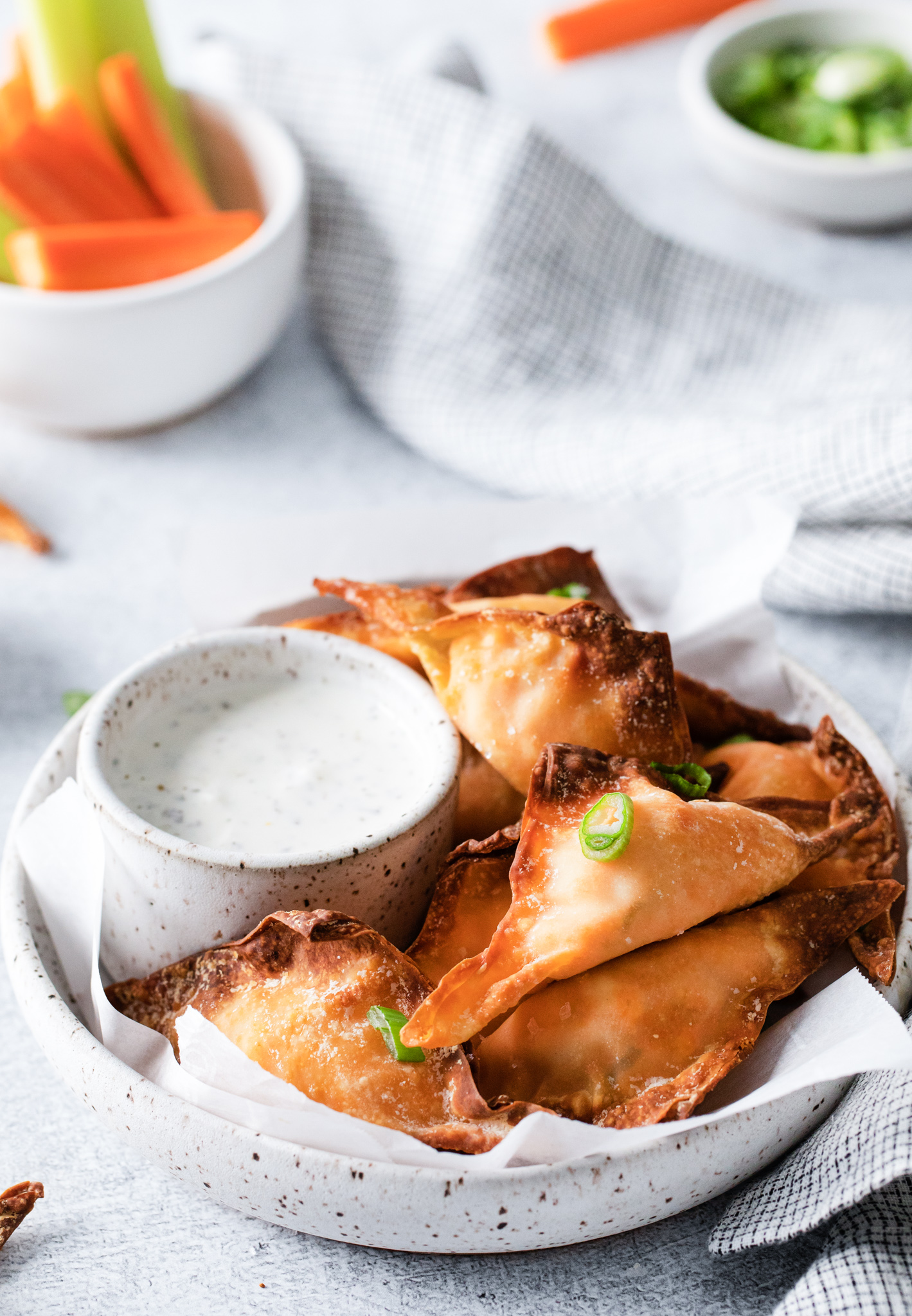 wontons in serving dish