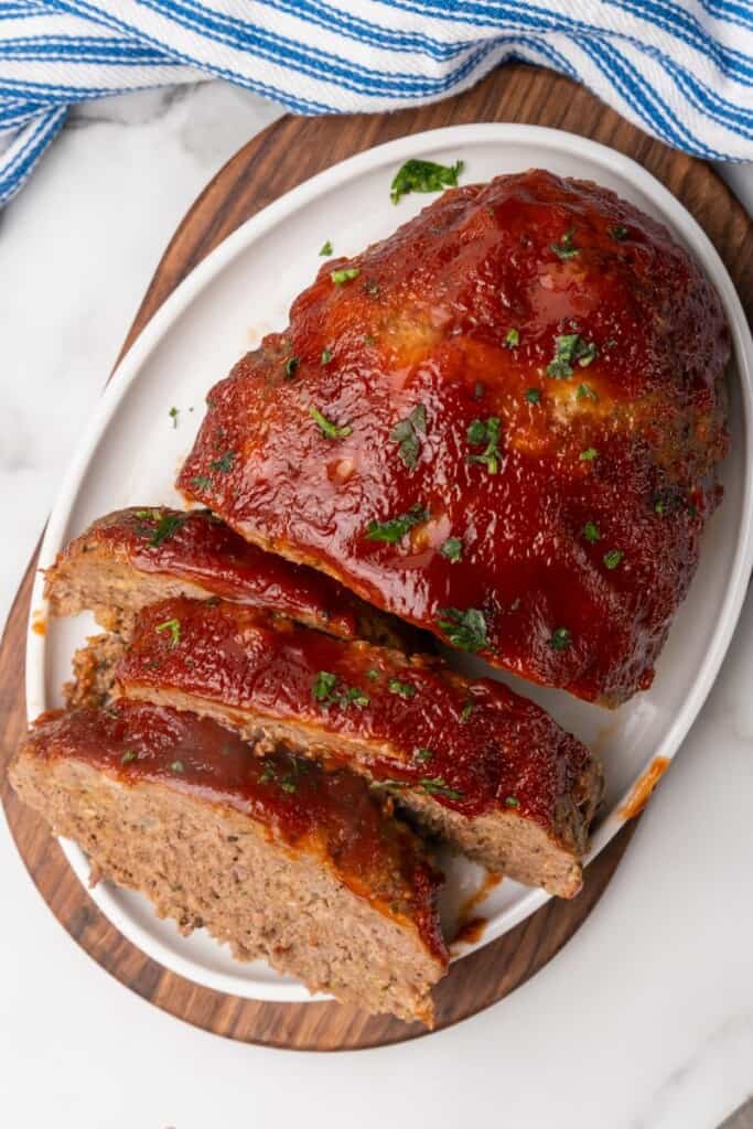 platter with cooked meatloaf