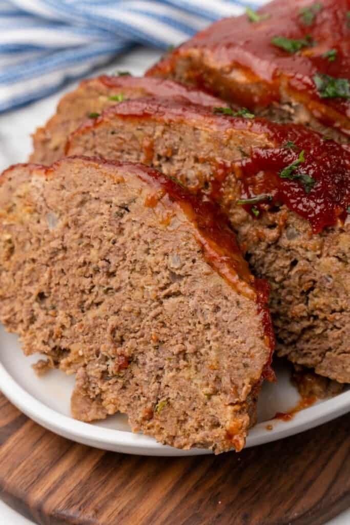 slices of meatloaf on platter