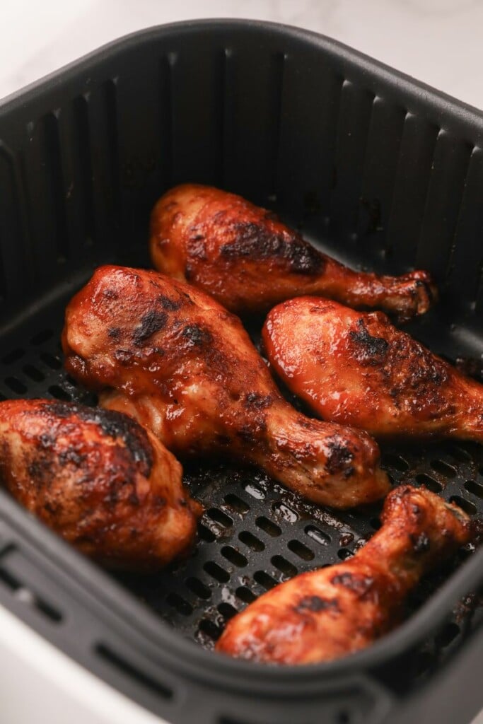 BBQ Chicken Drumsticks cooked in air fryer basket