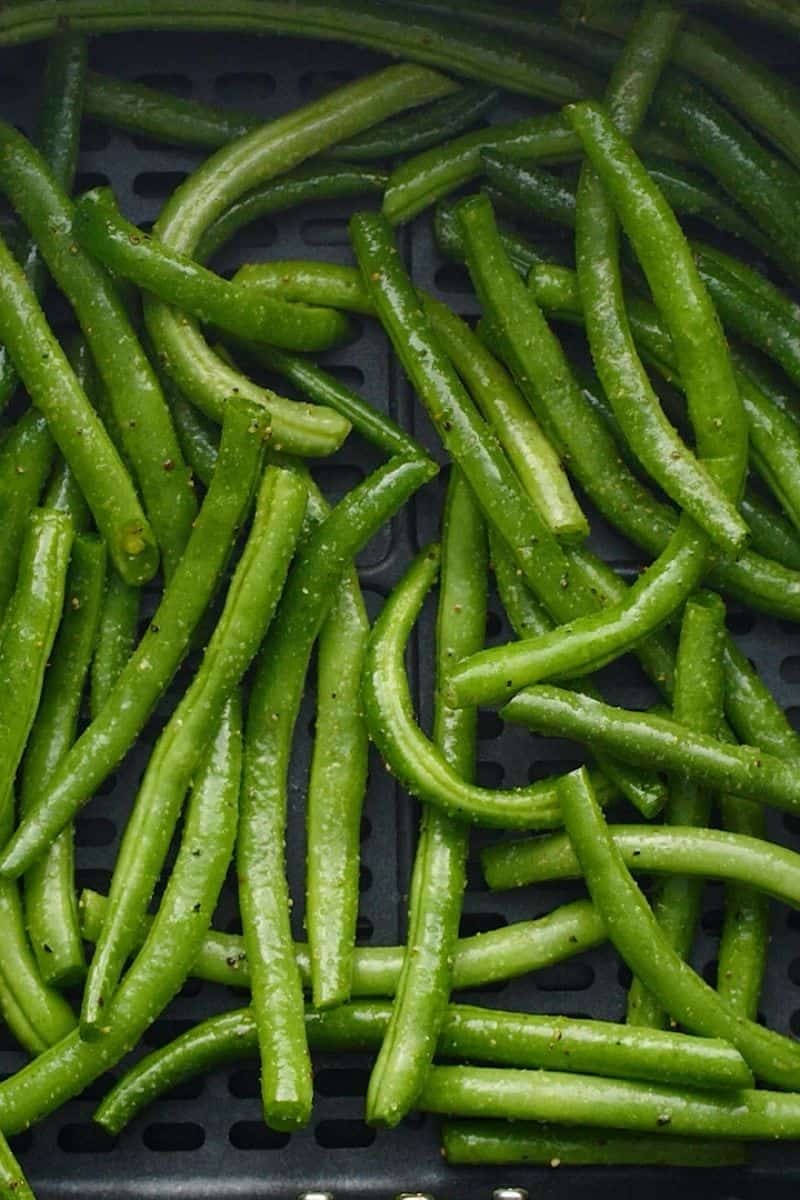 Asian Air Fryer Green Beans on a white plate