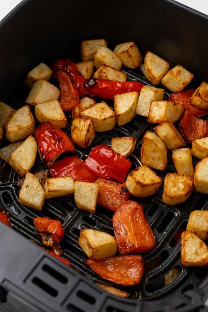 close up of air fryer potatoes