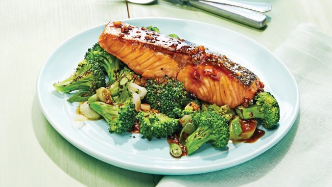 Air Fryer Teriyaki Salmon Fillets with Broccoli