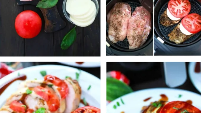 Black White Modern Minimalist Vegan Salad Recipes Food Pinterest Pin (1) Air fryer Caprese chicken
