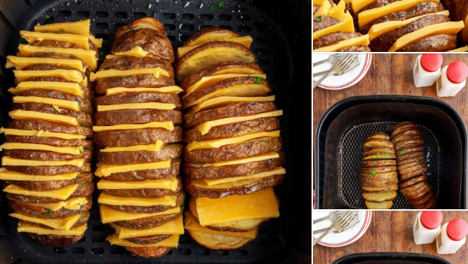 Air Fryer Hasselback Potatoes with Bacon & Cheese