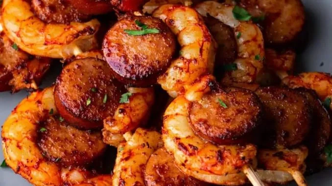 EASY SAUSAGE AND SHRIMP KABOBS AIR FRYER RECIPE EASY SAUSAGE AND SHRIMP KABOBS AIR FRYER RECIPE