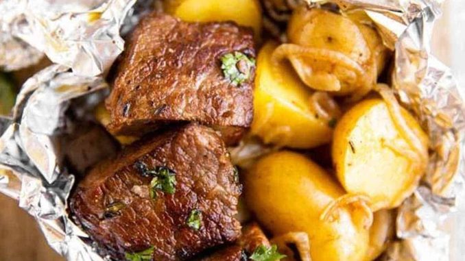 Air Fryer Garlic Butter Steak And Potato Foil Packets